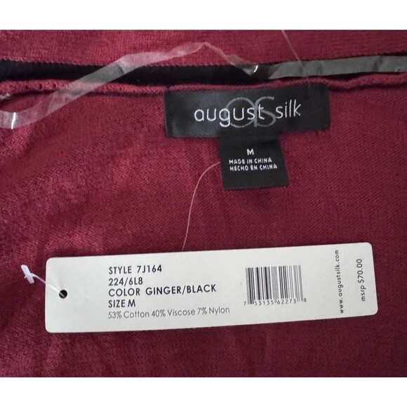 August Silk Open Knit Cardigan Sweater Black & Ginger w/ Attached Scarf Tie Sz M - Picture 8 of 8